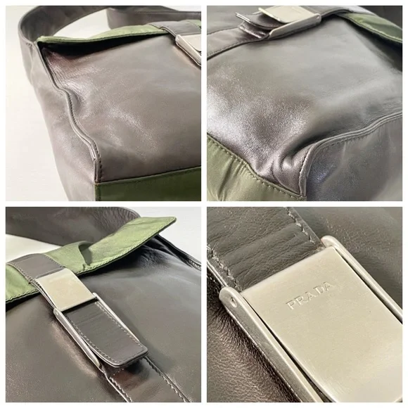 ❤️SOLD❤️Prada rare 90s brown nappa leather green Tessuto nylon shoulder bag - Picture 8 of 15